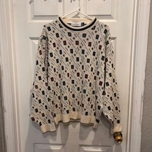 VTG‎ 90's Bill Blass Menswear Handframed Cotton Geometric Sweater XL Made in USA